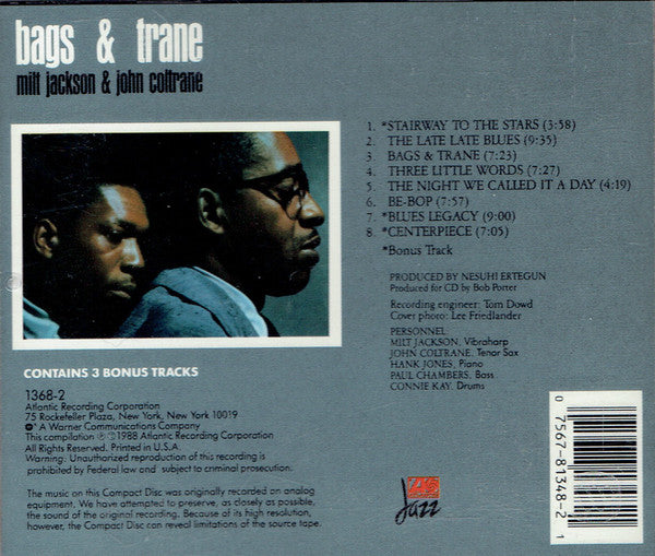 Milt Jackson & John Coltrane : Bags & Trane (CD, Album, Comp, RE)