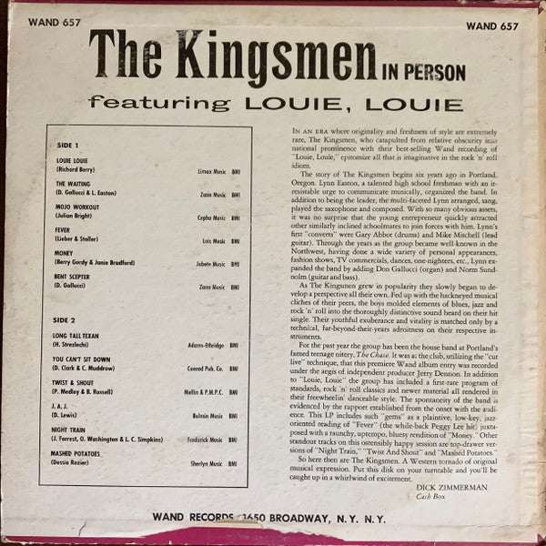 The Kingsmen : The Kingsmen In Person Featuring Louie, Louie (LP, Album, Mono, Mon)