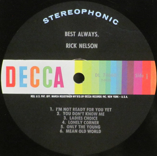 Rick Nelson* : Best Always (LP, Album, Pin)