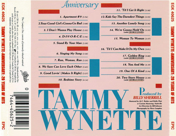 Tammy Wynette : Anniversary: Twenty Years Of Hits (CD, Comp, RP)