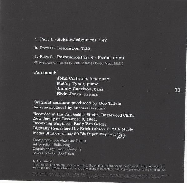 John Coltrane : A Love Supreme (CD, Album, Club, RE, RM, BMG)