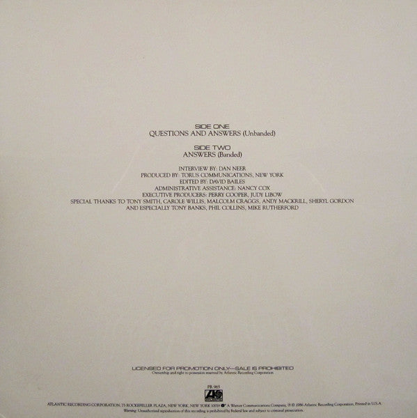 Genesis : Tonight, Tonight, Tonight Exclusive Candid Interview (LP, Promo, Transcription)