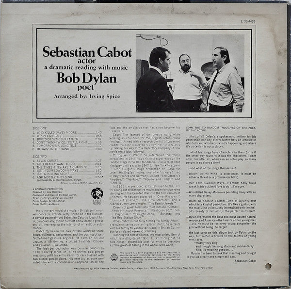 Sebastian Cabot : Sebastian Cabot, Actor; Bob Dylan, Poet: A Dramatic Reading With Music (LP, Mono)