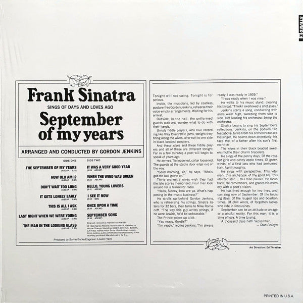 Frank Sinatra : September Of My Years (LP, Album, RE, RM)