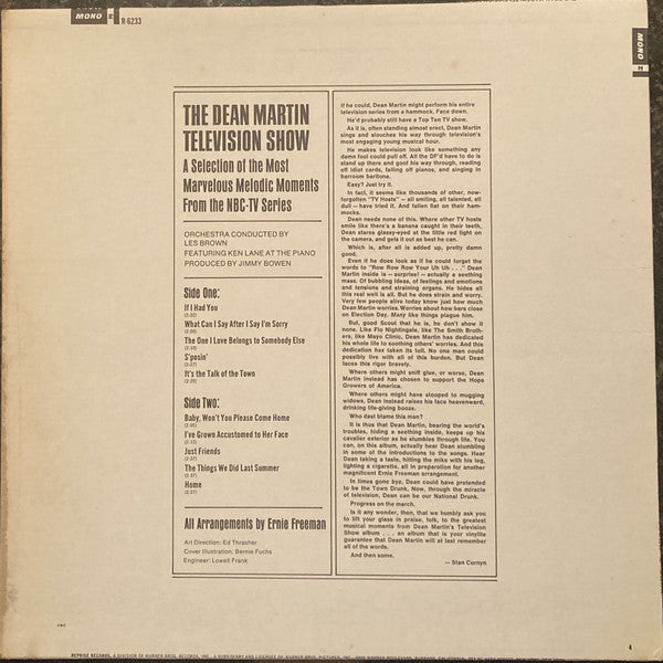 Dean Martin : The Dean Martin TV Show (LP, Album, Mono, Ter)