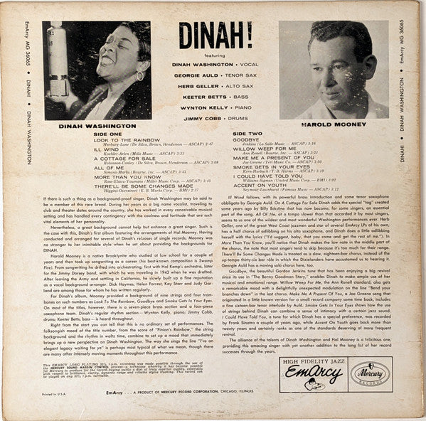 Dinah Washington : Dinah! (LP, Album, Mono, RE)