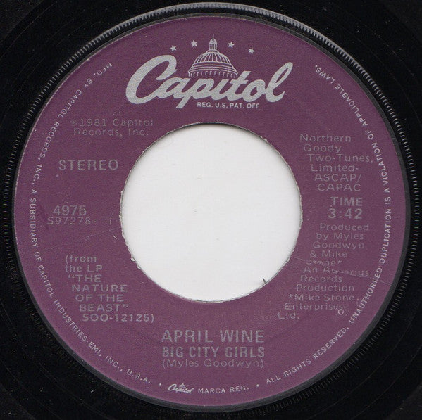 April Wine : Just Between You And Me (7", Single, Pos)