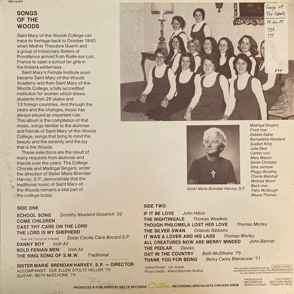 St. Mary Of The Woods College Chorale And Madrigal Singers : Songs Of The Woods (LP)
