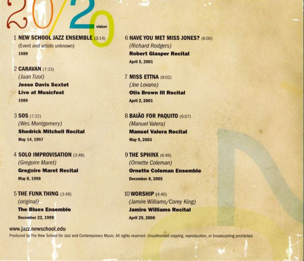 The New School For Jazz And Contemporary Music : 20/20 Vision (CD, Smplr)
