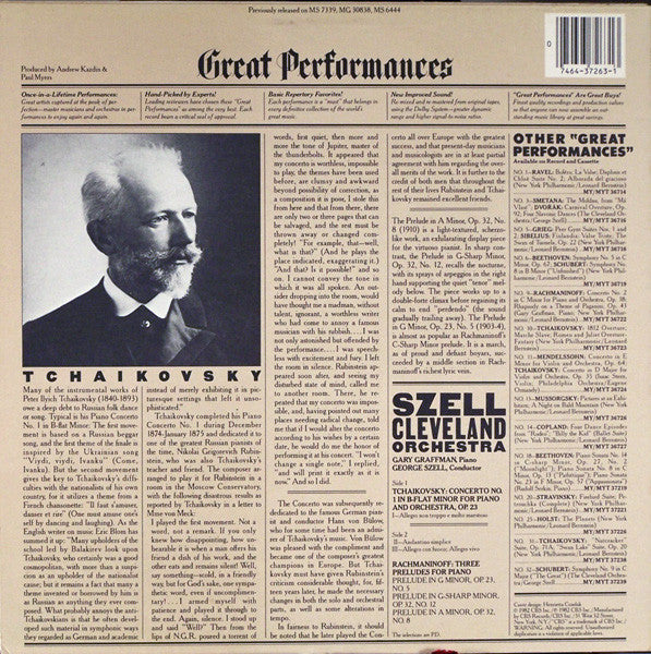 Graffman*, Szell*, Cleveland Orchestra*, Tchaikovsky*, Rachmaninoff* : Tchaikovsky: Piano Concerto No. 1 / Rachmaninoff: Three Preludes (LP, Album)