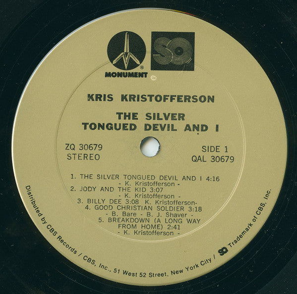Kris Kristofferson : The Silver Tongued Devil And I (LP, Album, Quad, Pit)