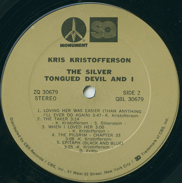 Kris Kristofferson : The Silver Tongued Devil And I (LP, Album, Quad, Pit)