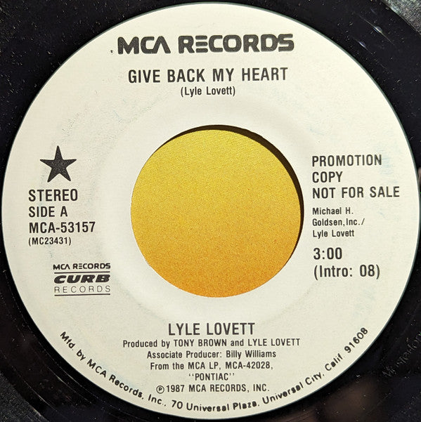 Lyle Lovett : Give Me Back My Heart (7", Single, Promo)