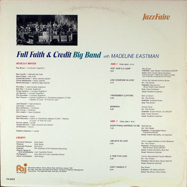 Full Faith & Credit Big Band With Madeline Eastman : Jazzfaire (LP, Album, Gat)