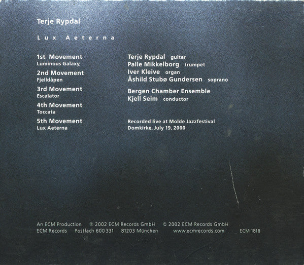 Terje Rypdal : Lux Aeterna (CD, Album)