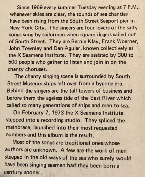 The X-Seamens Institute* : Sings At The South Street Seaport (LP, Album)