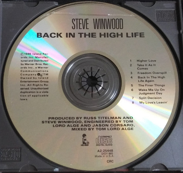 Steve Winwood : Back In The High Life (CD, Album, Club, RE)
