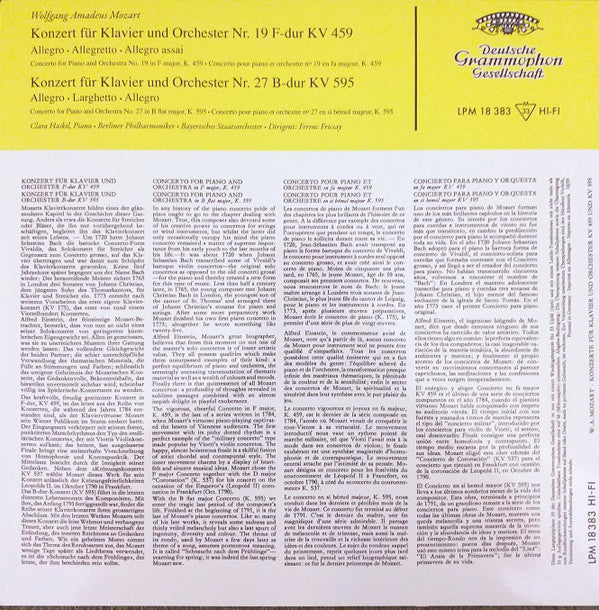 Wolfgang Amadeus Mozart / Clara Haskil, Ferenc Fricsay, Berliner Philharmoniker, Bayerisches Staatsorchester : Konzert Für Klavier Und Orchester Nr. 19 F-Dur KV 459 Und Nr. 27 B-Dur KV 595 (LP, Mono, RE, RM, 180)