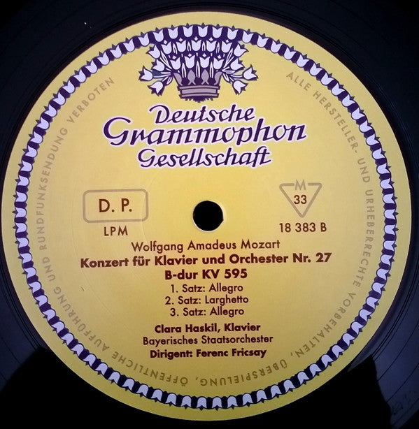 Wolfgang Amadeus Mozart / Clara Haskil, Ferenc Fricsay, Berliner Philharmoniker, Bayerisches Staatsorchester : Konzert Für Klavier Und Orchester Nr. 19 F-Dur KV 459 Und Nr. 27 B-Dur KV 595 (LP, Mono, RE, RM, 180)