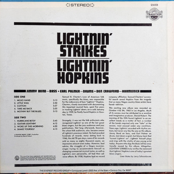 Lightnin' Hopkins : Lightnin' Strikes (LP, Album, RE)