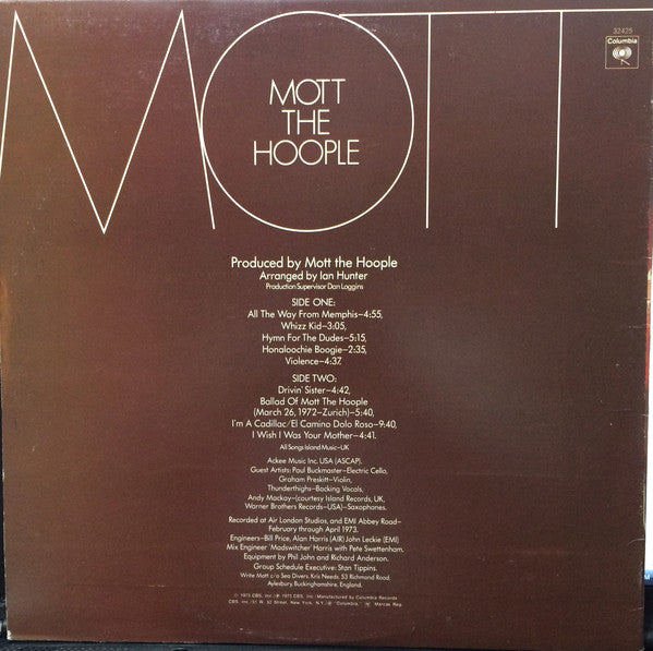 Mott The Hoople : Mott (LP, Album, RE, Gat)