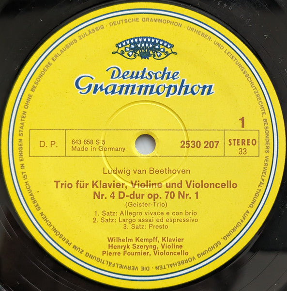 Ludwig Van Beethoven - Kempff* • Szeryng* • Fournier* : Klaviertrios Op. 70, Nr. 1 (Geistertrio) Und Nr. 2 (LP)