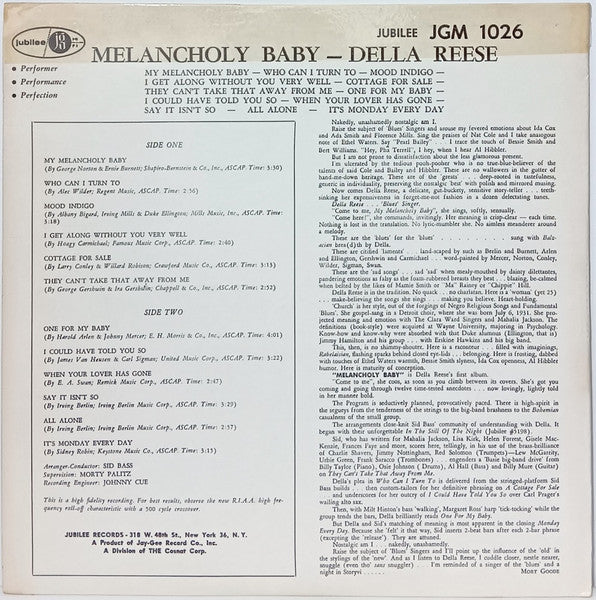 Della Reese : Melancholy Baby (LP, Album, Mono, RE)
