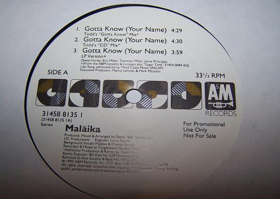 Malāika* : Gotta Know (Your Name) (2x12", Promo)