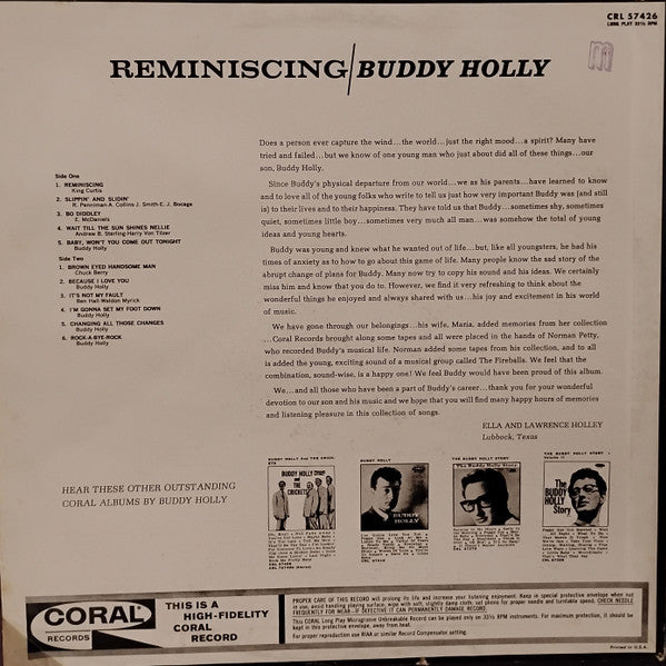 Buddy Holly : Reminiscing (LP, Album, Mono, Glo)