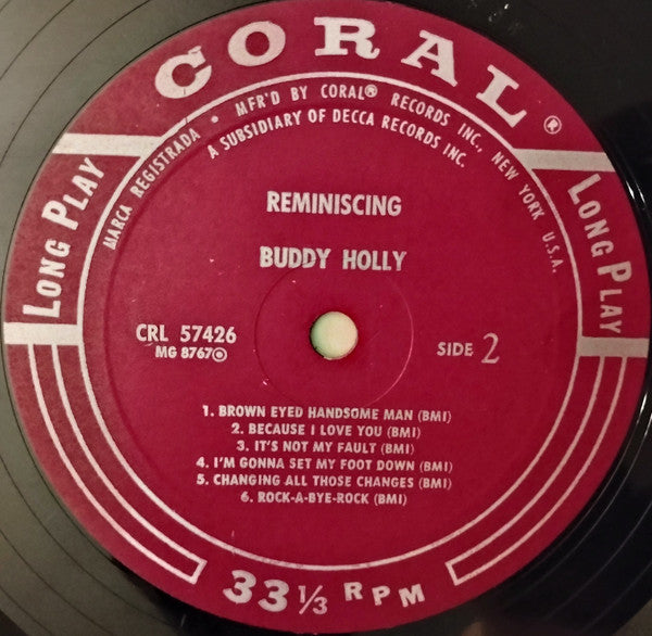 Buddy Holly : Reminiscing (LP, Album, Mono, Glo)