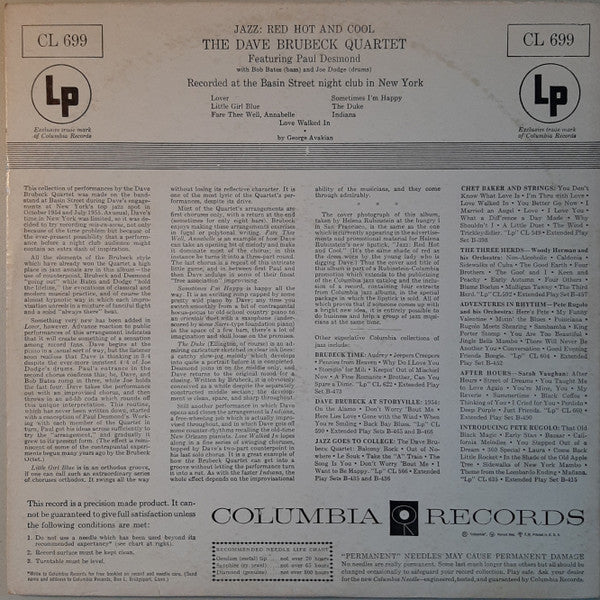 The Dave Brubeck Quartet : Jazz: Red Hot And Cool (LP, Album, Mono, Bri)