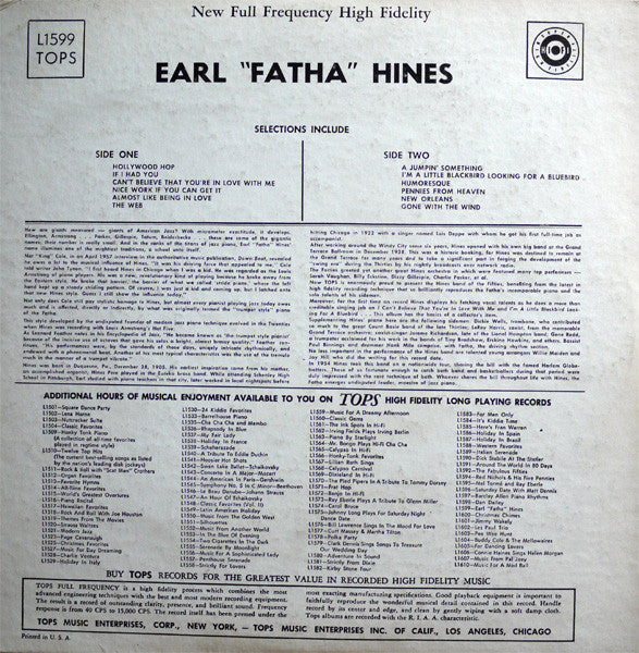 Earl "Fatha" Hines* : The Incomparable Earl "Fatha" Hines (LP, Album)