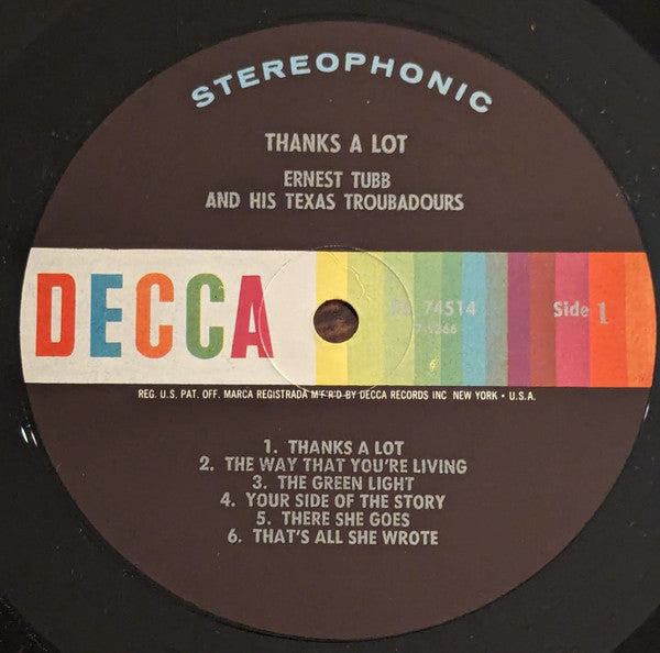 Ernest Tubb And His Texas Troubadours : Thanks A Lot (LP, Album, Pin)