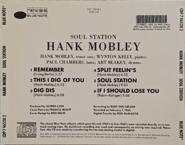 Hank Mobley : Soul Station (CD, Album, Club, RE, RM)