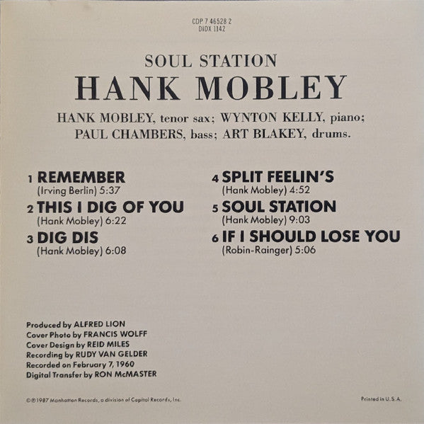 Hank Mobley : Soul Station (CD, Album, Club, RE, RM)