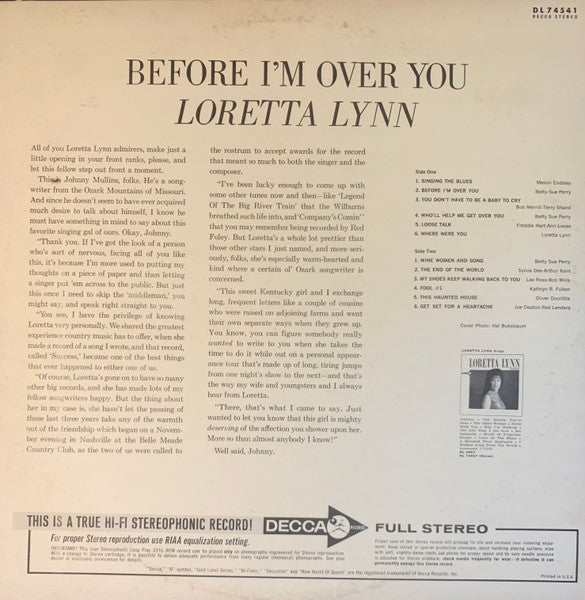 Loretta Lynn : Before I'm Over You (LP, Album, Pin)