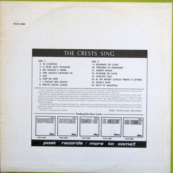 The Crests : The Crests Sing (LP, Comp, Mono)