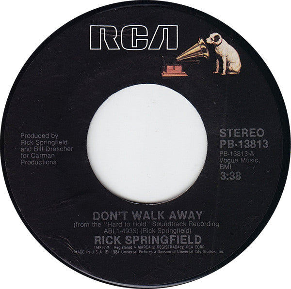 Rick Springfield : Don't Walk Away (7", Single, Styrene, RCA)