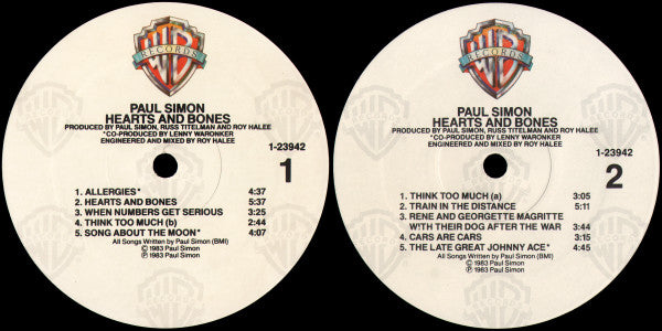 Paul Simon : Hearts And Bones (LP, Album, Ltd, Promo, Qui)