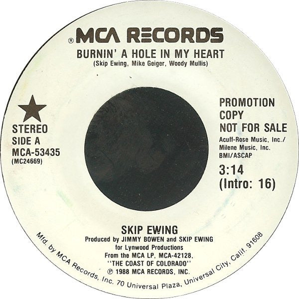 Skip Ewing : Burnin' A Hole In My Heart (7", Single, Promo)