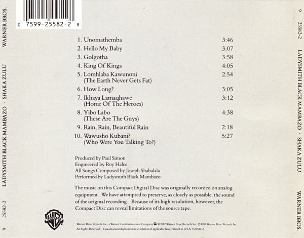 Ladysmith Black Mambazo : Shaka Zulu (CD, Album)