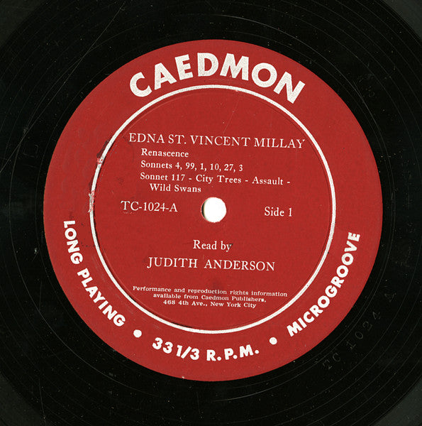 Judith Anderson : Poetry Of Edna St. Vincent Millay (LP, Album)