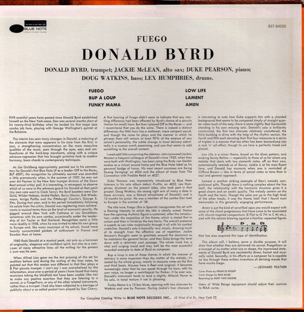 Donald Byrd : Fuego (LP, Album, RE)