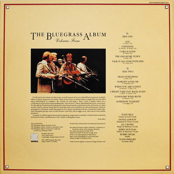 Bluegrass Album Band Feat. J.D. Crowe / Tony Rice / Doyle Lawson / Jerry Douglas / Bobby Hicks / Todd Phillips : The Bluegrass Album Volume Four (LP, Album)