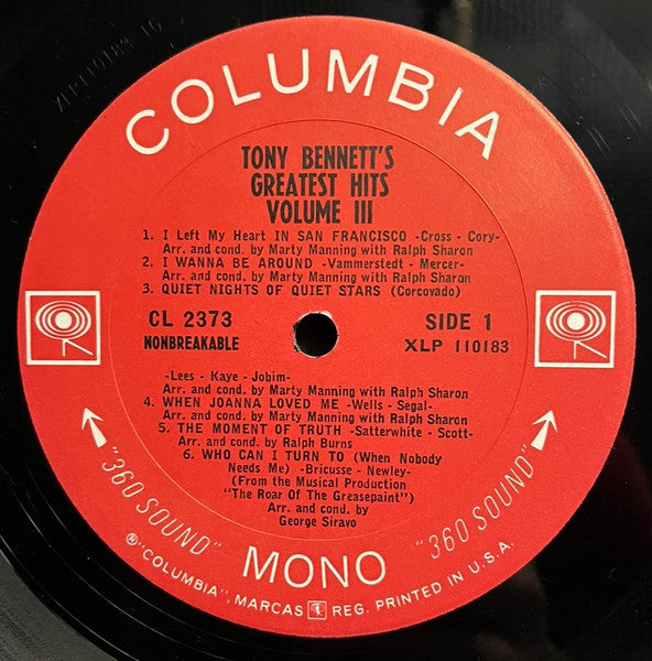 Tony Bennett : Tony's Greatest Hits, Volume III (LP, Comp, Mono, Pit)