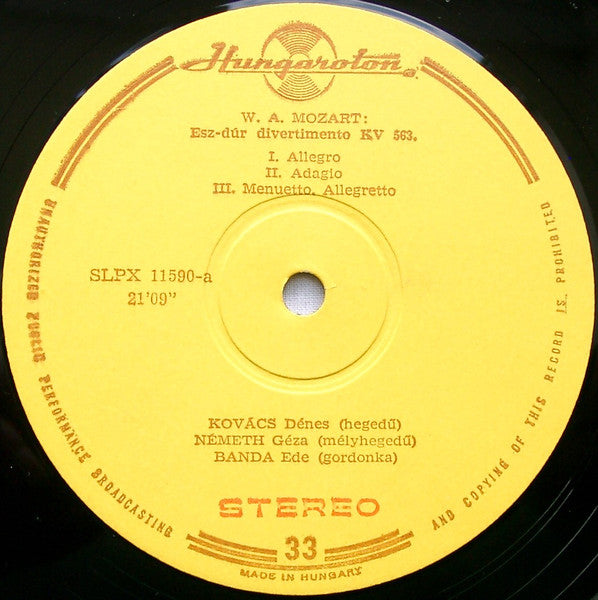 W. A. Mozart* - Dénes Kovács, Géza Németh, Ede Banda : Divertimento In E Flat Major K. 563  (LP)
