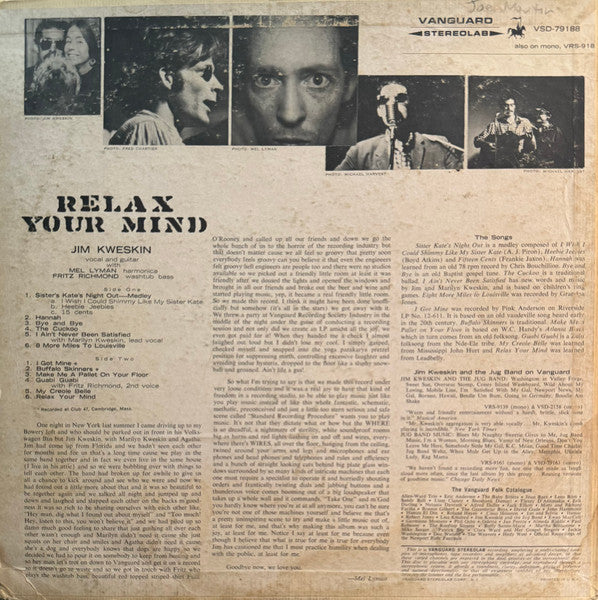 Jim Kweskin : Relax Your Mind (LP, Album, Roc)