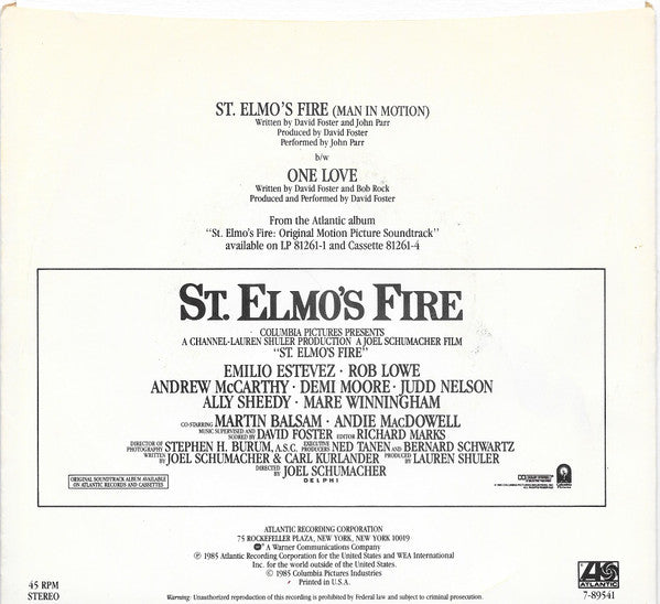 John Parr : St. Elmo's Fire (Man In Motion) (7", Single, Spe)