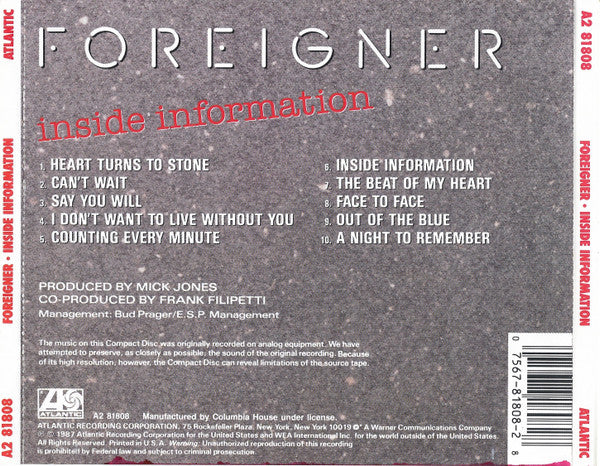 Foreigner : Inside Information (CD, Album, Club)