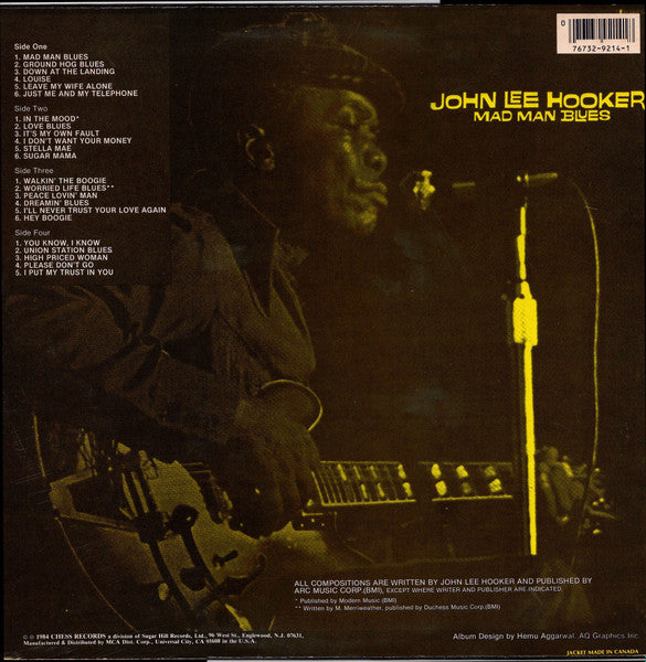 John Lee Hooker : Mad Man Blues (2xLP, Comp, RE, Glo)